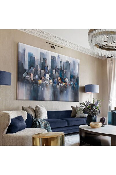 Harika bir ev Hari?kabi?rev|mavi?-gri? Yağli Boya Görünümlü Şehi?r Tablosu |t...