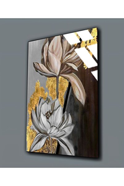 Harikabirev HARİKABİREV | PIECE DE STICLA INESPRIMABILĂ (TEMPERATĂ) TABLA FLORALĂ GRAY-GOLD 01 | TMTEKLİ