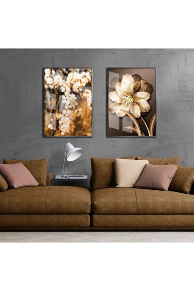 Harika bir ev Hari̇kabi̇rev | Loved Flower Bunch Combination Gold | Framed Gl...