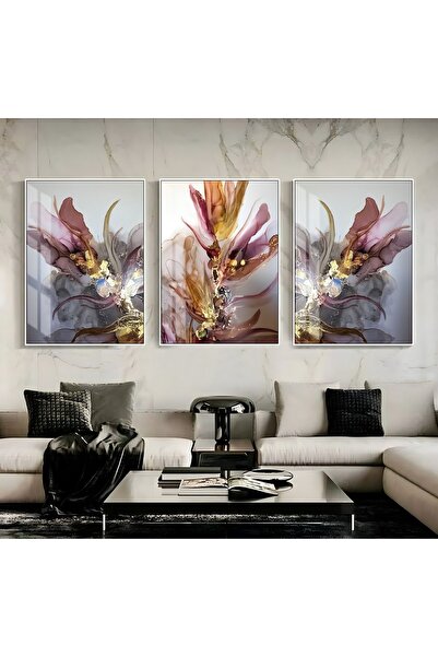 Harikabirev HARİKABİREV|MOR-VİZON EN ŞIK SOYUT ÇİÇEK|ÇERÇEVELİ TEMPERLİ CAM T...