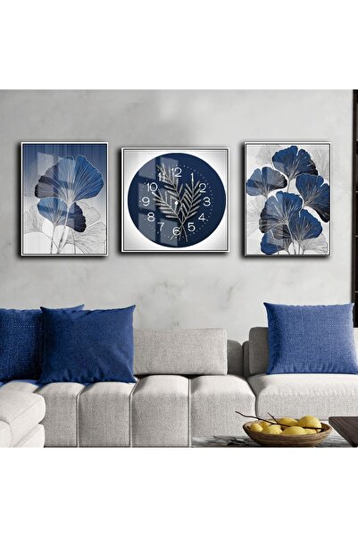 Harikabirev HARİKABİREV|SEVİLEN LACİVERT-GÜMÜŞ SONSUZLUK ÇİÇEK KOMBİNİ |ÇERÇEVELİ SAATLİ CAM TABLO