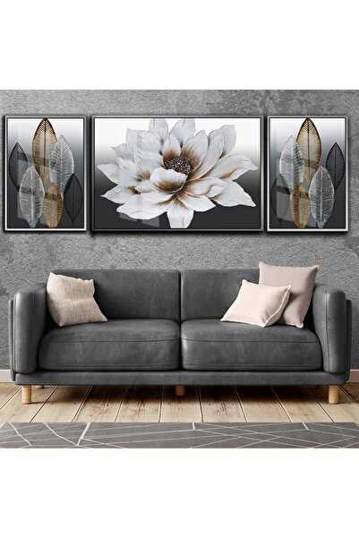 Harikabirev |antrasit Gri Kombini Çiçek Ve Soyut Kombini|çerçeveli Temperli C...