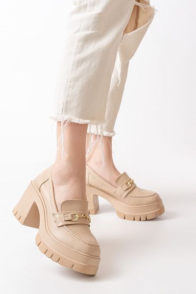 asmi shoes Cataramă din piele de nuc pentru femei, cu toc înalt de 8 cm, Leofer