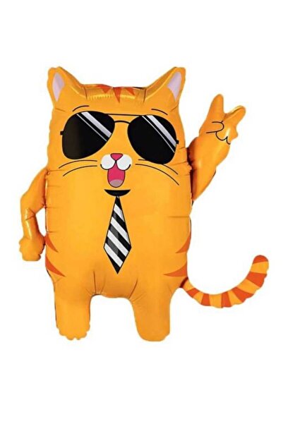 PARTİ AŞKI Sevimli Gözlüklü Kedi Folyo Balon & 62*60 Cm & Doğum Günü Balonu &...