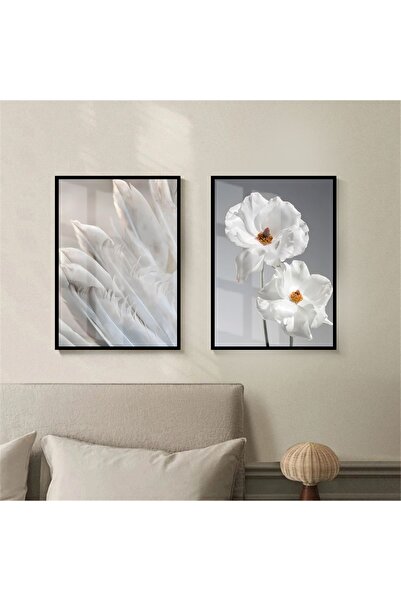 Harika bir ev | Anthracite Gray Combination Flower and Left | Framed Tempered...