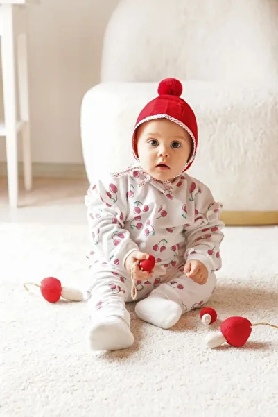 BeyzBaby Red Winter Pompom Baby Hat