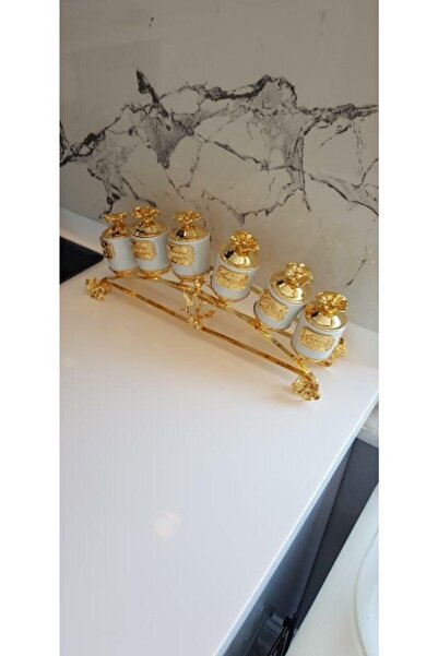 AZADE BAKIR طقم رفوف توابل بورسلين مكون من 6 قطع ذهبي