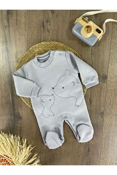bebicix Jumpsuit with 3 Thread Fleece and Teddy Bear Embroidered Booties for Baby Boy
