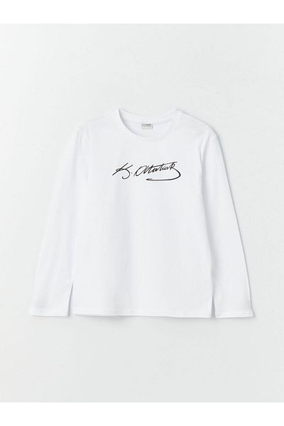 LC Waikiki Crew Neck Ataturk Signature Printed Long Sleeve Boys T-Shirt
