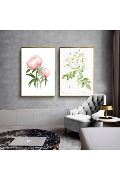 Harikabirev HARİKABİREV | COMBINAT DE FLORI VERDE-ALB-ROZ 03 | TABLO DE STICLA CU CADRU 2 PIESE VERTICAL