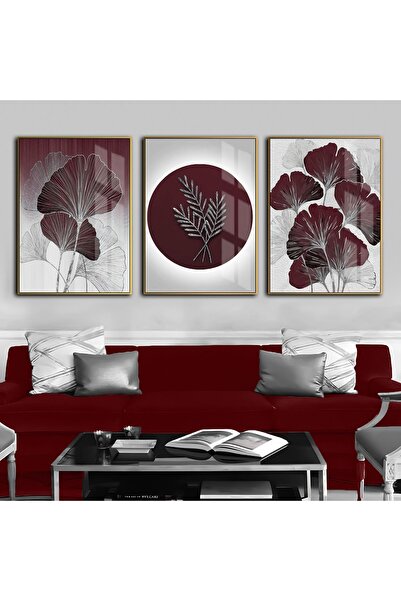 Harika bir ev HARİKABİREV|BORDO - GRİ ÇİÇEK KOMBİNİ 1 |ÇERÇEVELİ TEMPERLİ CAM...