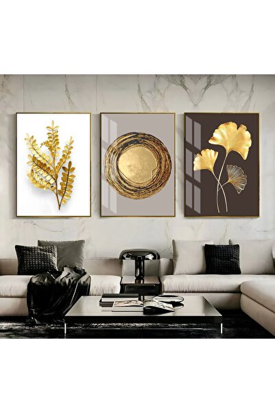 Harika bir ev | Cream Soft Combination Branch Abstract | Framed Tempered Glas...