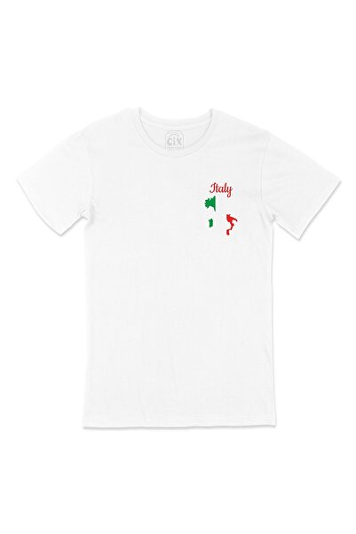 Cix تيشيرت أبيض بتصميم شعار الجيب مع خريطة إيطاليا وأعلام