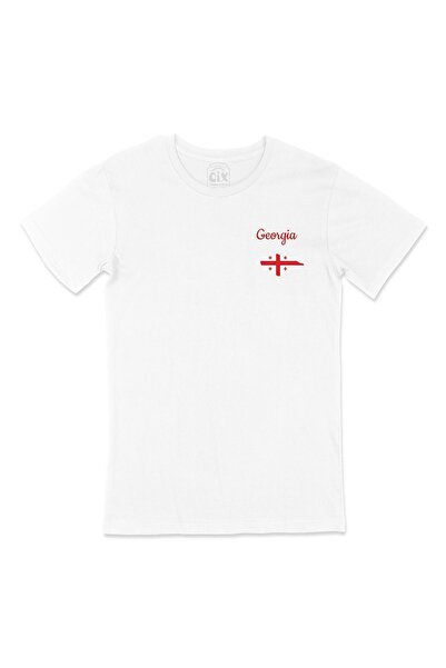 Cix تي شيرت أبيض بخريطة جورجيا وتصميم شعار جيب العلم