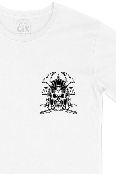 Cix Λευκό T-Shirt - Kılınçlı, Τσέπη με κρανίο, Σχέδιο λογότυπου