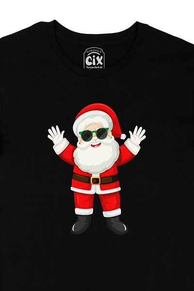 Cix Tricou negru de Anul Nou Moș Crăciun fericit