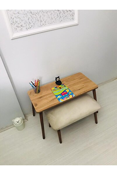 EKOÇ WOOD DESİNG Lilyum Çoçuk Çalışma Masası 1 Adet Puf Etkinlik Masası Aktiv...