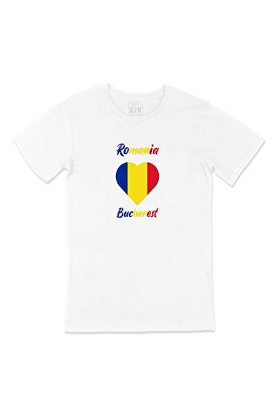 Cix Bukurešt Rumunija Zastava Srce Džepni Logo Dizajn Bela Majica