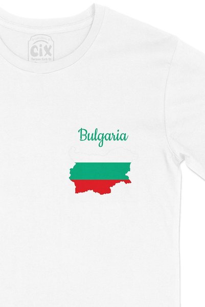 Cix Tricou alb cu design de logo pentru buzunar, cu hartă și steagul Bulgariei