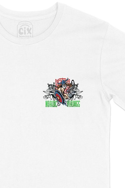 Cix Tricou alb Nordic Vikings cu logo-ul de buzunar