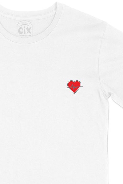 Cix Tricou alb cu design Heart Rhythm cu logo-ul de buzunar