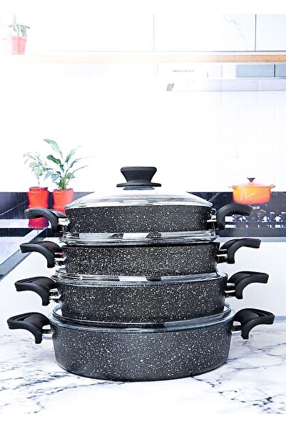 BRE HOME 4 بوصة 8 قطع 3 مم وعاء جرانيت مطحون وعاء أرز 22/24/26/28 سم