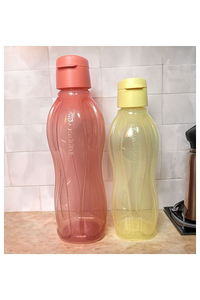 Tupperware Eco Bottle 750 ml Pink and 500 ml Milk Corn Set of 2 Water Bottles