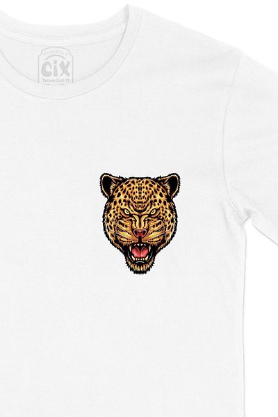 Cix Στρογγυλό λευκό μπλουζάκι με λογότυπο Angry Tiger Pocket