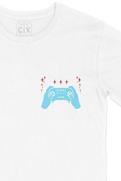 Cix Λευκό T-Shirt με Σχέδιο Λογότυπου Τυρκουάζ Joystick Pocket