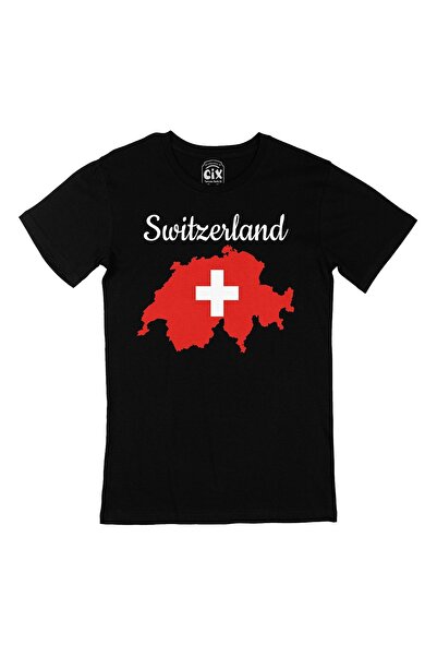 Cix Tricou negru cu hartă și steag elvețian