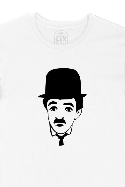 Cix Tricou alb cu design de logo Charlie Chaplin Face Pocket