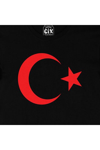 Cix Μαύρο T-Shirt με σχέδιο λογότυπου τσέπης με τουρκική σημαία