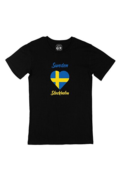 Cix ستوكهولم السويدية العلم القلب تي شيرت أسود