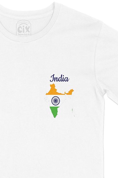 Cix Tricou alb cu hartă a Indiei și design de logo de buzunar pentru steag