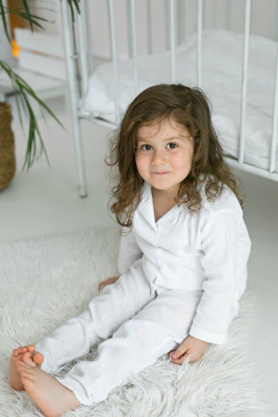 BeyzBaby Şile Cloth Girl's White Ruffled Muslin Pajama Set