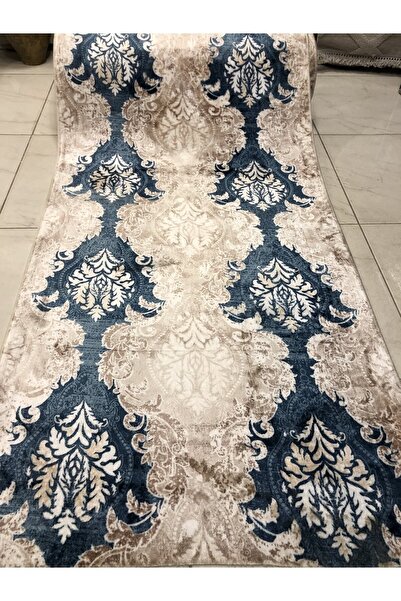 Sarar Jel Kaymaz Taban Yıkanabilir Yumuşak Yüzey Kesme Yolluk Üst Kalite Mavi Osmanlı Klasik Desen