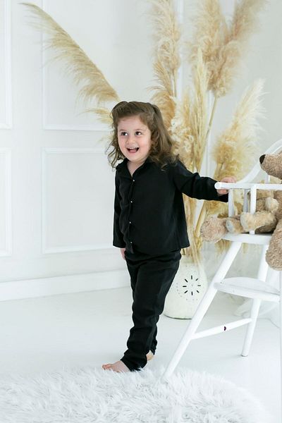 BeyzBaby Şile Cloth Girl's Black Ruffled Muslin Pajama Set