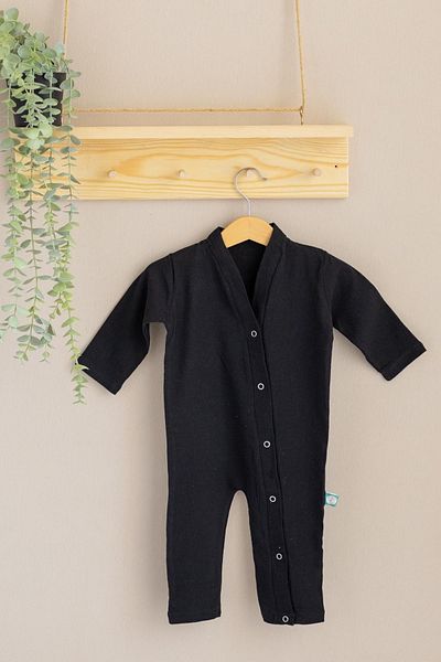 BeyzBaby Şile Bezi Baby Black Long Sleeve Cross Muslin Jumpsuit