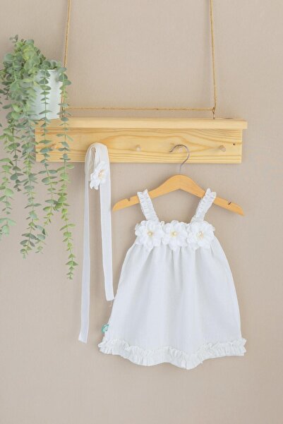 BeyzBaby فستان بناتي من قماش الموسلين باللون الأبيض