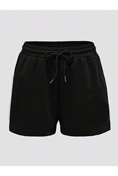 ÇocukçaGiy Basic Siyah Renk Çocuk Kısa Şort Pamuklu Kordon Bağlama Detay