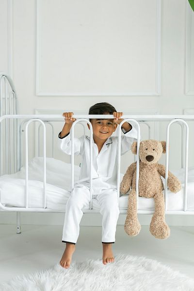 BeyzBaby Şile Cloth Children's White Piped Muslin Pajama Set
