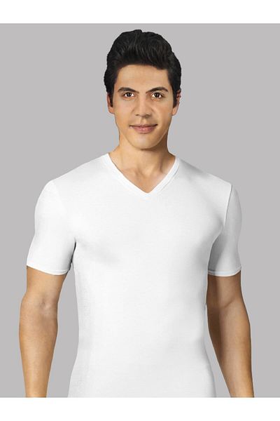 saac 2 Pieces 100% Cotton Combed Ribbed Men's V-Neck Short Sleeve Undershirt - 915-2PCK-WHT