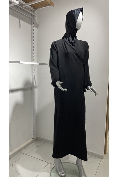 GİZGİYİM Side Tied Aerobin Prayer Dress Black Plus Size