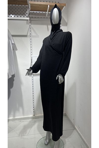 GİZGİYİM Side Tied Aerobin Prayer Dress Black Plus Size
