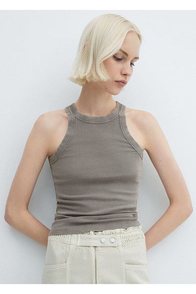 MANGO Woman Bluse aus gewaschener, gerippter Baumwolle