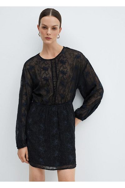 MANGO Woman Embroidered dress with puffy sleeves