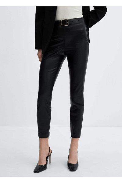 MANGO Woman Leggings in Lederoptik mit Schlitzen an den Beinen