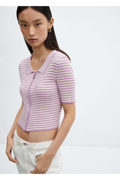 MANGO Woman Striped Zipper Polo Shirt