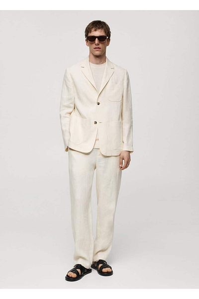 MANGO Man Relaxed Fit 100% Leinen Tasche Blazer