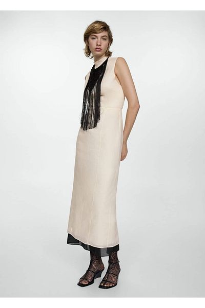 MANGO Woman Φόρεμα ramie με ανοιχτή πλάτη